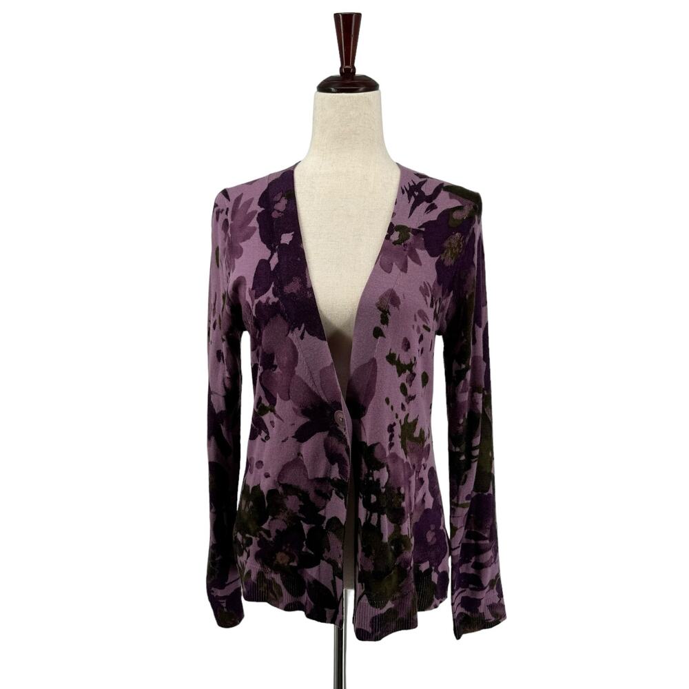 Pendleton Wild Flower Merino Wool One Button Cardigan Sweater S Purple